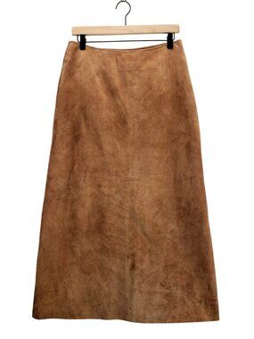 Suede Midi Skirt Becan Brown 10 by Relativity Fully Lined Back Kick Slit A-Line